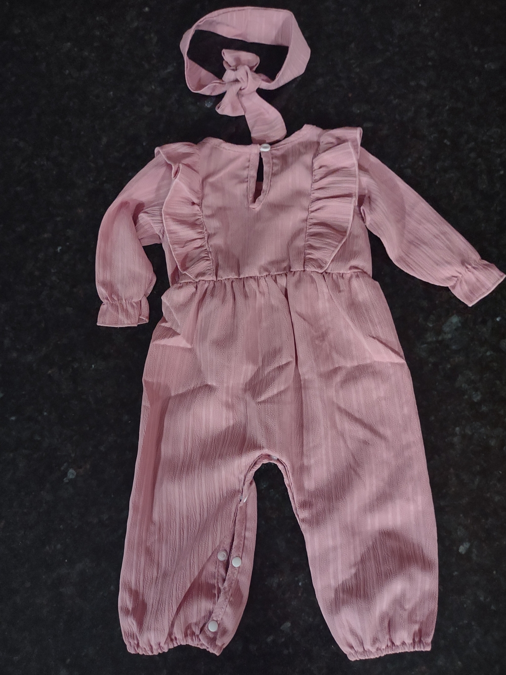 Pink Ruffle Long-Sleeve Baby One-Piece with Headband